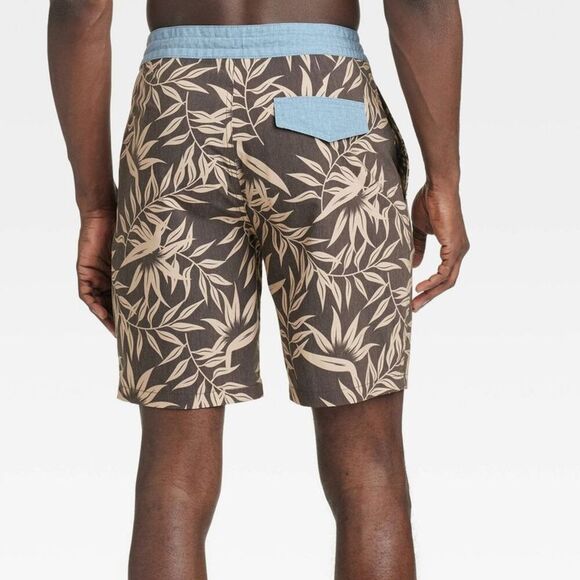 Goodfellow & Co - Men's 8.5" Leaf Print Paradise Bloom Board Shorts  Brown - Picture 2 of 3